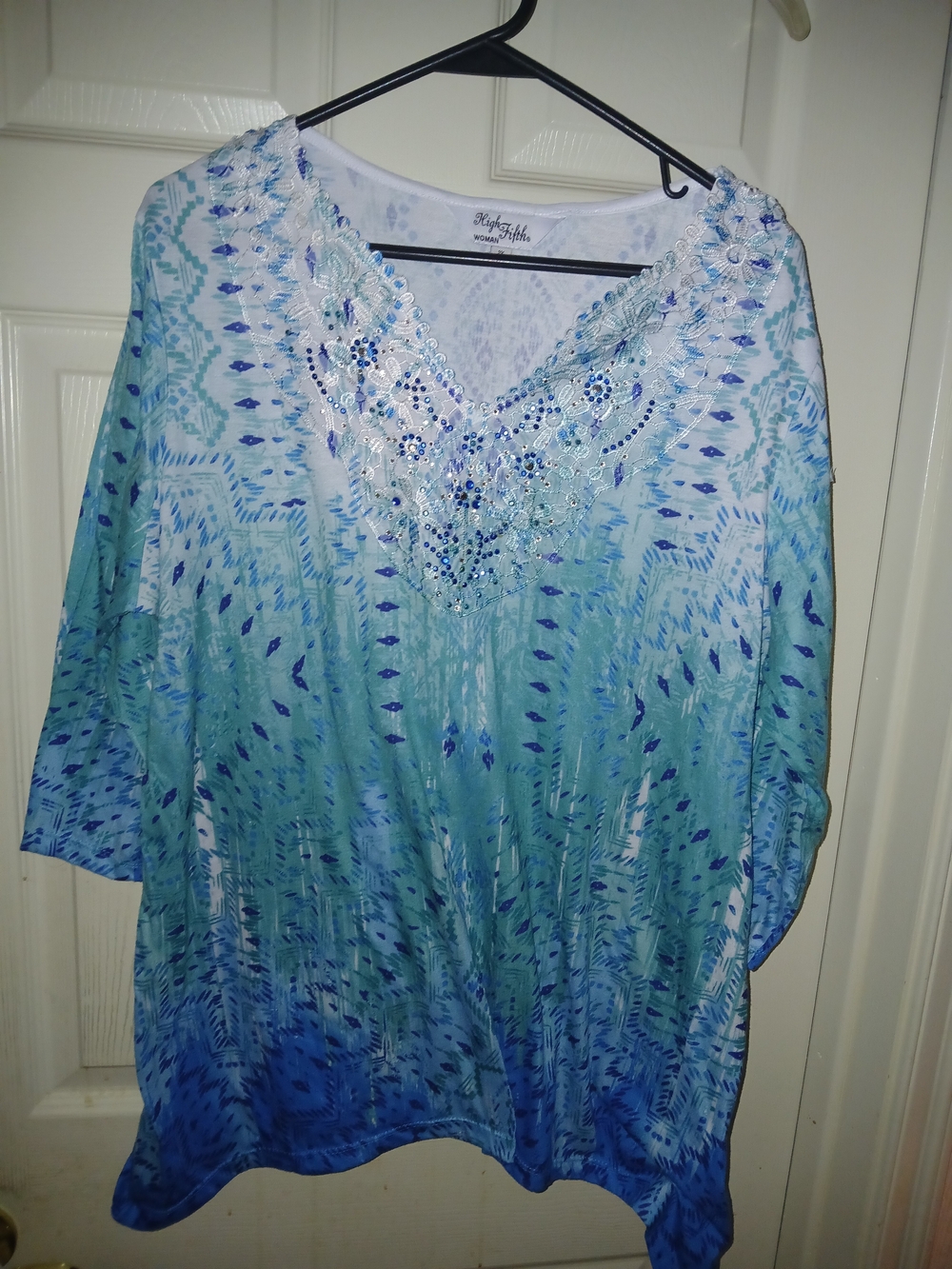 High Fifth Blue & Teal Ombre Embellished V-Neck Tunic 2x